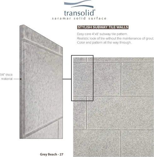 Vista 5 de Transolid SWK483672-27 SaraMar - Kit de pared de ducha de 3 piezas con pegamento a pared, 36 x 48 x 72 pulgadas, color gris playa