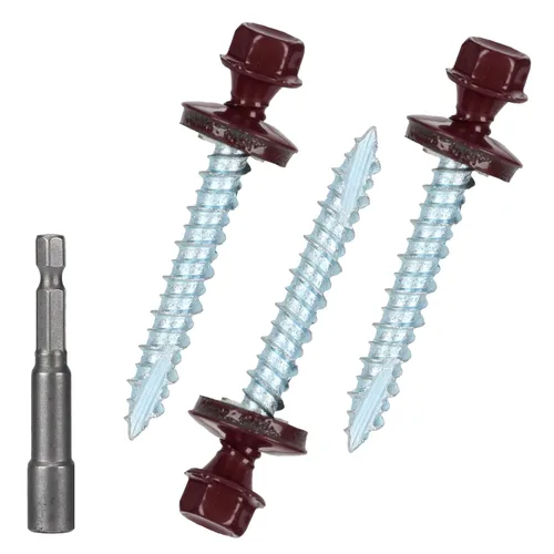 Vista 9 de Tornillos para techos de metal de 10 x 1 pulgada, tornillo para techo de chapa metálica con cabeza hexagonal negra y arandela EPDM para techos