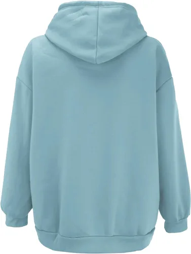 Vista 3 de Sudaderas con capucha con cremallera para mujer, holgadas, casuales, de gran tamaño, con cordón, Y2K con bolsillo, h,celeste