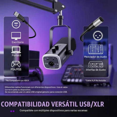 Vista 7 de FIFINE AmpliGame AM8T - Juego de micrófonos para juegos XLR/USB Negro