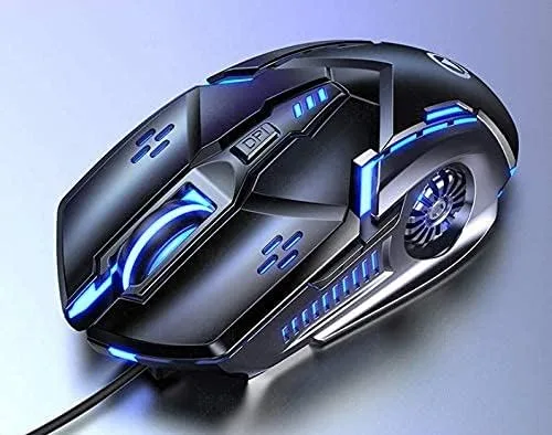 Vista 5 de Mouse para juegos con cable, 6 botones, 4 DPI ajustables hasta 3200 DPI, 7 luces LED circulares y de respiración, mouse multifunción con cable
