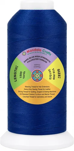 Vista 35 de Mandala Crafts Airforce Blue Tex 70 - Hilo de poliéster para tapicería 1500 Yds T70 UV Resistant Strong Thread for Leather Sewing, Marine