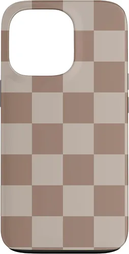Vista 10 de Funda para iPhone 16 marrón con diseño de cuadros grandes, color beige estético marrón
