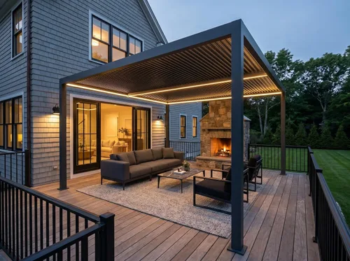 Vista 11 de PURPLE LEAF - Pérgola con listones de 10 x 12 pies, sistema de drenaje 94AS para patio, color gris Premium All-Aluminum Rustproof Build, Modern