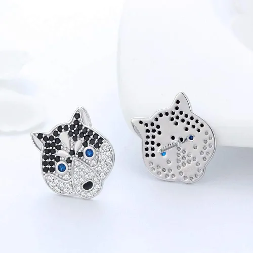 Vista 4 de Ginger Lyne Collection Koko The Siberian Husky Puppy Dog Lover Gifts Sterling Silver Chain Necklace Stud Earrings or Set CZ Pendant Charm Dog Paw
