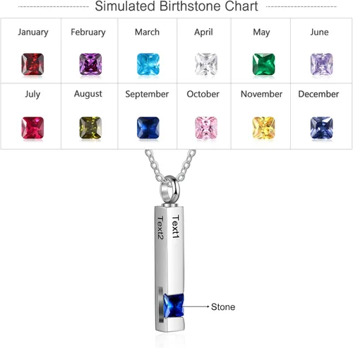 Vista 2 de Collar de cenizas de barra vertical personalizado con texto grabado personalizado en todos los lados