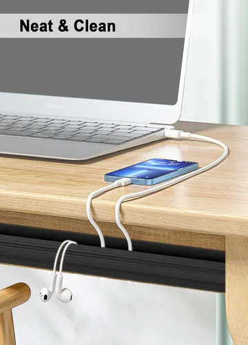 Vista 4 de Organizador de cables para debajo del escritorio, canal en J, paquete de 6 organizadores de cables adhesivos 6-pack adhesive J channel organizes