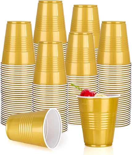 Vista 23 de WELLIFE 50 vasos de plástico dorados de 12 onzas, tazas de fiesta A-Oro
