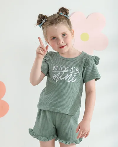 Vista 4 de Mioglrie Ropa para bebé niña con volantes y pantalones cortos, conjunto de ropa para niñas pequeñas