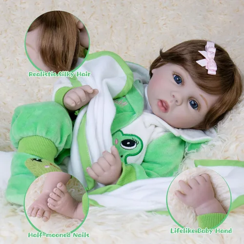 Vista 2 de Muñecas Reborn Baby – Muñecas realistas de recién nacido de 22 pulgadas, cuerpo de tela suave, completo con ropa y accesorios de juguetes, juego