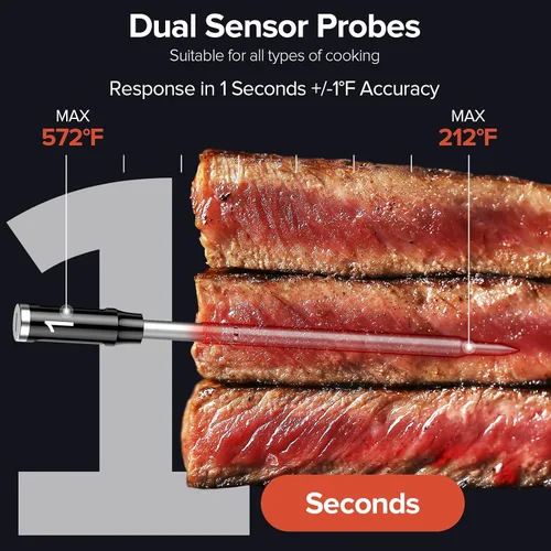 Vista 3 de Termómetro inalámbrico inteligente para carne, 2 sondas, base WiFi con Gris