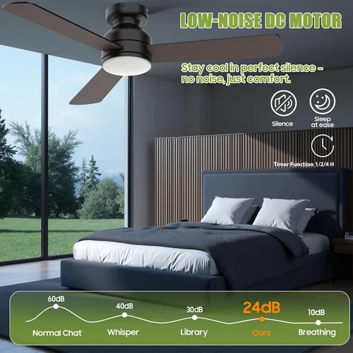 Vista 4 de Ventiladores de techo con luces, ventilador de techo moderno de perfil bajo de 42 pulgadas con luz y control remoto, 3CCT, motor CC reversible de 6