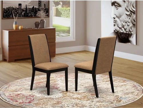 Vista 2 de East West Furniture LAP1T47 Lancy Parson - Juego de 2 sillas de comedor tapizadas de tela de lino color sable claro, color negro