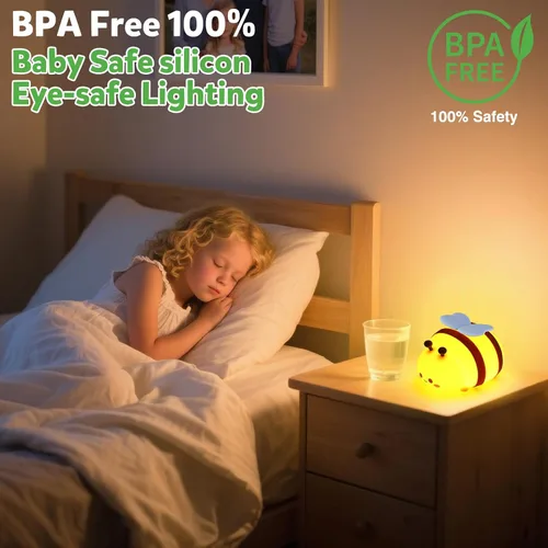 Vista 4 de Luz nocturna de abeja, bonita lámpara de noche de animales de silicona, lámpara de noche para habitación de niños, lámpara LED regulable, lámpara