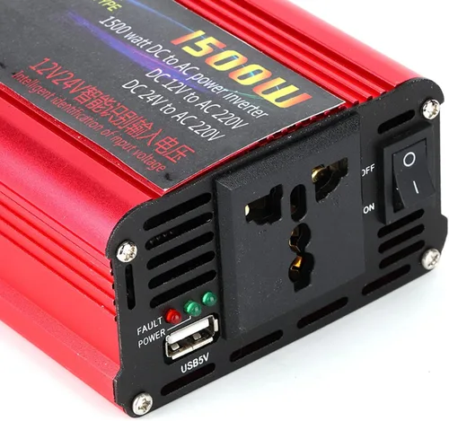 Vista 4 de Inversor de corriente para automóvil de 1500 W, adaptador de convertidor de cargador USB, onda sinusoidal modificada, CC 12V/24V a CA 220V, inversor