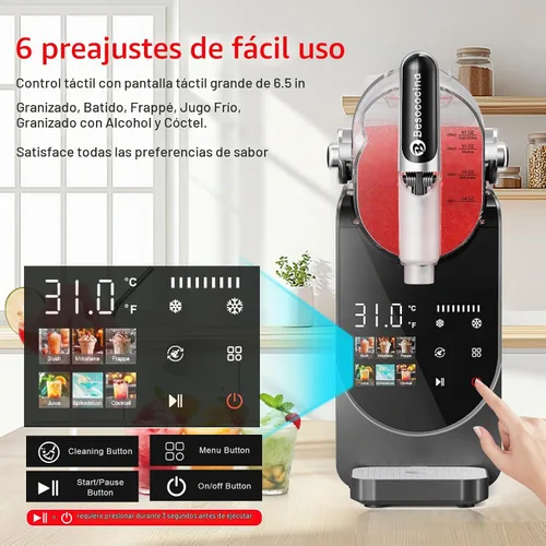 Vista 2 de Máquina de granizado de 84 onzas, máquina de granizado para el hogar, máquina de bebidas congeladas con pantalla de un solo toque, 6 programas