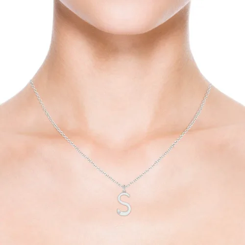 Vista 2 de Angara Gypsy Set Diamond Capital S Collar con colgante inicial en plata de ley (0.059 in) - Piedra natal de abril, Gema, diamante blanco