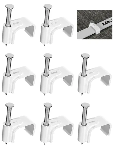 Vista 8 de Jadaol Clips para cable con clavos, paquete de 400 clips de cable (0.197 in, 0.236 in, 0.315 in, 0.394 in), clavijas planas de cable para cable