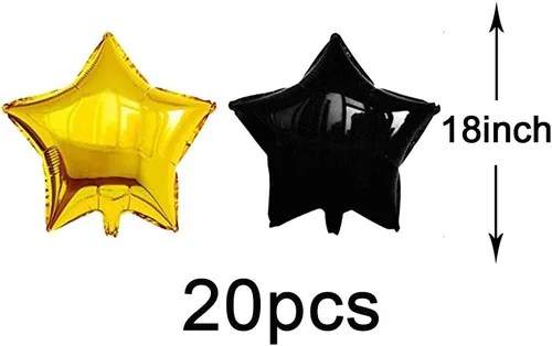 Vista 2 de 20 globos de papel de aluminio de estrella dorada y negra, globos de estrella negra de 18 pulgadas, globos de Mylar de estrella dorada