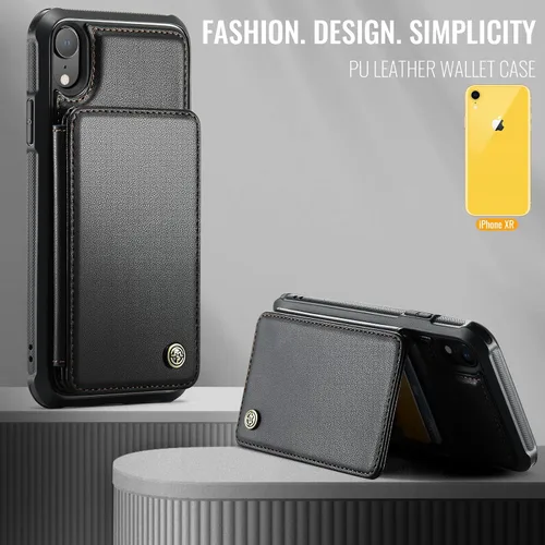 Vista 8 de Vinich for iPhone XR Wallet Case with Card Holder, Black RFID Blocking Credit Slots, Kickstand, Shockproof Flip Phone Cover, PU Leather, Double