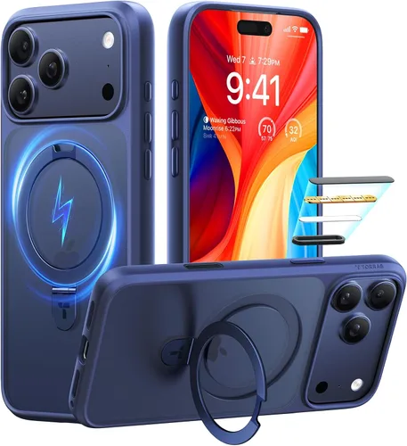 Vista 10 de TORRAS Funda magnética con función atril para iPhone 13/iPhone 14 [compatible con MagSafe], soporte resistente y versátil, grado militar, a prueba
