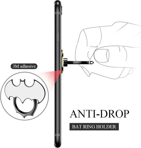 Vista 4 de Soporte para anillo de teléfono con diseño de murciélago – OATSBASF Soporte de anillo para teléfono celular, agarre de dedo con rotación de 360