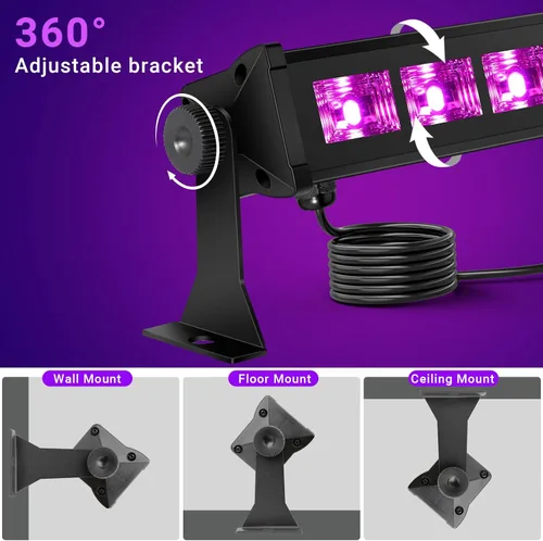 Vista 4 de Barra negra de luces, de OPPSK, cono 9 LEDs de 3 W, luz negra, negro metálico
