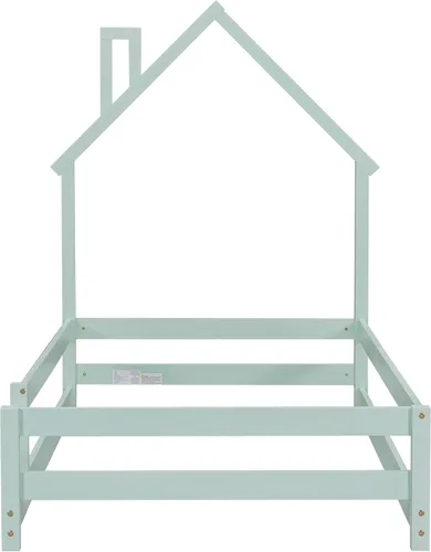 Vista 6 de Harper & Bright Designs Cama de suelo individual para niños con cabecera en forma de casa, cama de plataforma de madera tamaño individual