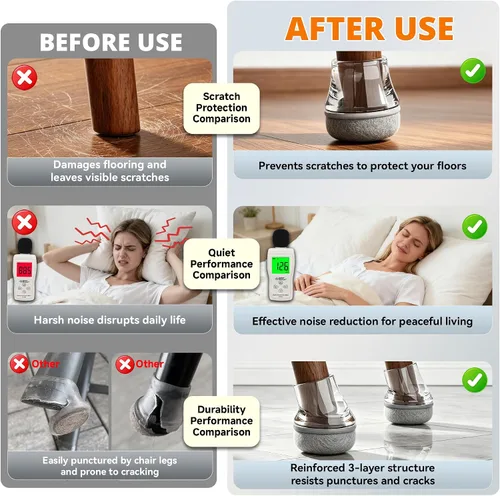 Vista 7 de Chair Leg Floor Protectors,Furniture Felt Pads Caps,Upgraded Thickened Clear24 Pcs