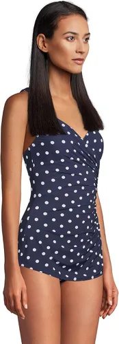 Vista 4 de Lands' End Traje de baño de una pieza con falda larga y delgada con cuello en V, control de abdomen, resistente al cloro, para mujer