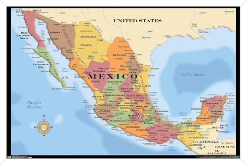 Vista 12 de Trends International Map - Póster de pared de México, 14.725" x 22.375", versión con marco de madera de granero