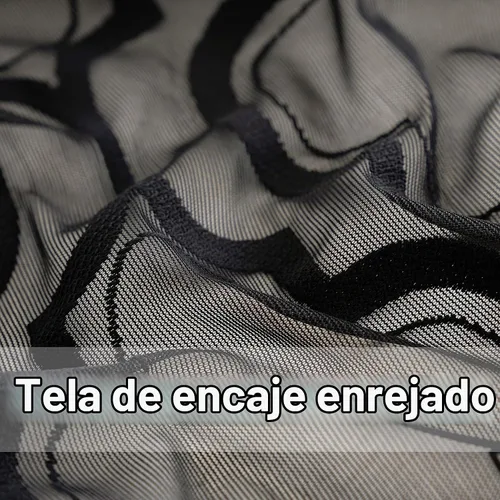 Vista 3 de Cortinas traslúcidas de encaje negro para sala de estar, dormitorio, 63 pulgadas de largo, juego de tratamiento geométrico para ventana, diseño