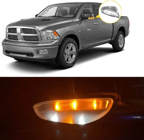 Vista 2 de Espejo lateral LED intermitente, luz de charco para conductor y pasajero, lente transparente para 68064948AA 68064949AA compatible con Dodge Ram