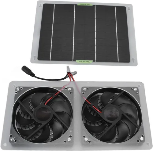 Vista 2 de Ventilador de panel solar, kit de ventilador de escape doble, panel solar de 100 W 12 V con 2 ventiladores de alta velocidad para gallinero