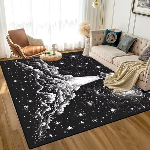 Vista 11 de Alfombra de galaxia de 2 x 3 pies, alfombra espacial para niños y niñas, dormitorio, sala de estar, océano, transbordador, barco, alfombra de noche