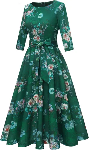 Vista 2 de DRESSTELLS - Vestido estilo vintage de longitud por debajo de la rodilla para mujer, vestido para fiesta de cóctel, iglesia y trabajo