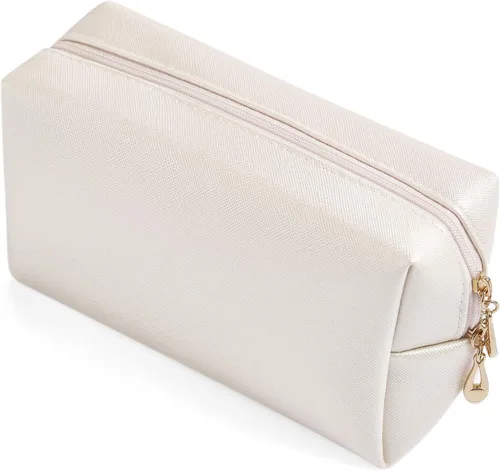 Vista 11 de Bolsa de cosméticos de piel sintética para mujer, bolsa de maquillaje minimalista para uso diario, bolsa de almacenamiento portátil, pequeña bolsa