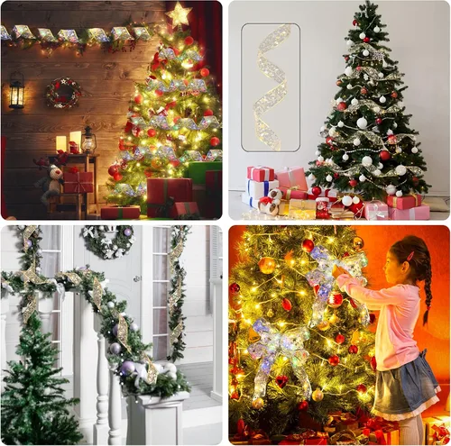 Vista 6 de 2 luces de cinta de Navidad, total de 33 pies con 100 luces LED para decoración de árbol de Navidad, funciona con pilas, para decoración