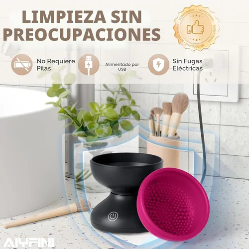 Vista 6 de Alyfini Máquina limpiadora de brochas de maquillaje eléctrica, potente fricción que elimina los residuos en el juego de brochas de maquillaje