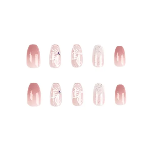 Vista 36 de Uñas postizas francesas a presión, uñas postizas largas de acrílico con forma de ataúd de cobertura completa, uñas postizas de bailarina