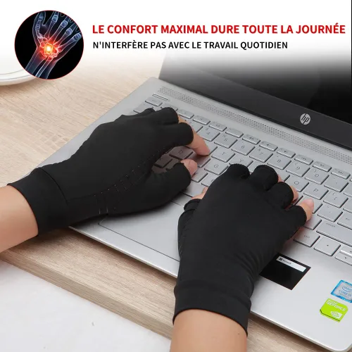 Vista 5 de Guantes de compresión de cobre para artritis, los mejores guantes con infusión de cobre para mujeres y hombres, guantes de artritis sin dedos