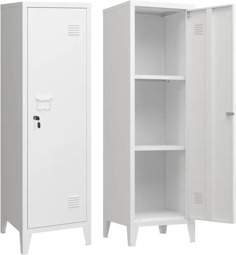 Vista 8 de Armario de almacenamiento de metal de 35.4 pulgadas de alto con 2 estantes y puertas ajustables, armario de almacenamiento de garaje con cerradura