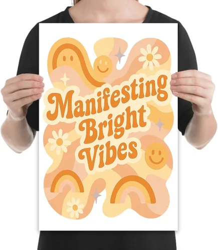 Vista 2 de Póster de Manifesting Good Vibes Only, arte de buscadores de bienestar de 13 x 19 pulgadas, impresión de archivo brillante, tipografía retro