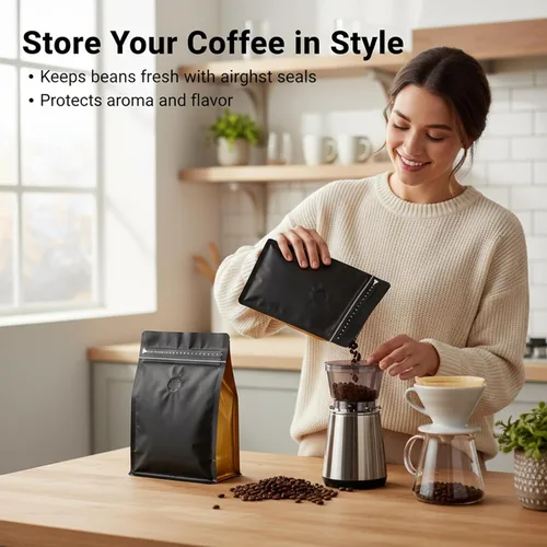 Vista 4 de 50 bolsas de café con válvula, bolsa de granos de café con bolsas con cremallera sellables con calor y granos de válvula, bolsas de almacenamiento