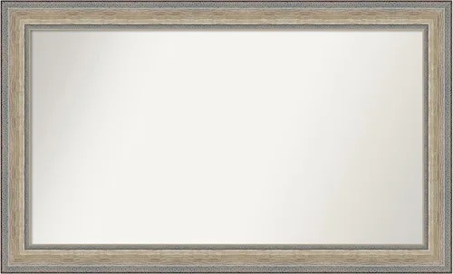 Vista 215 de Amanti Art Espejo de baño plateado para sobre el fregadero, 28 x 37 pulgadas, elegante espejo rectangular de peltre cepillado, marco de madera
