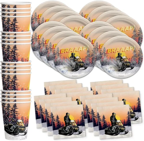 Vista 22 de Juego de suministros para fiesta de cumpleaños de motociclistas, platos, servilletas, vasos, vajilla para 16