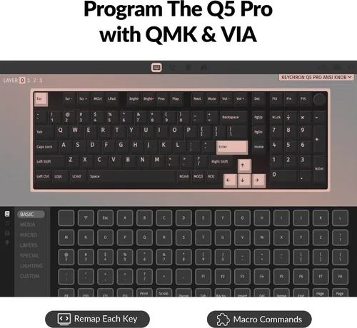 Vista 2 de Keychron Q5 Pro Teclado mecánico inalámbrico QMK/VIA Barebone, diseño del 96% con perilla programable, diseño de doble junta, retroiluminación RGB