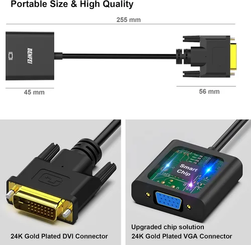 Vista 6 de BENFEI Adaptador activo de DVI-D a VGA, DVI-D 24+1 a VGA macho a hembra