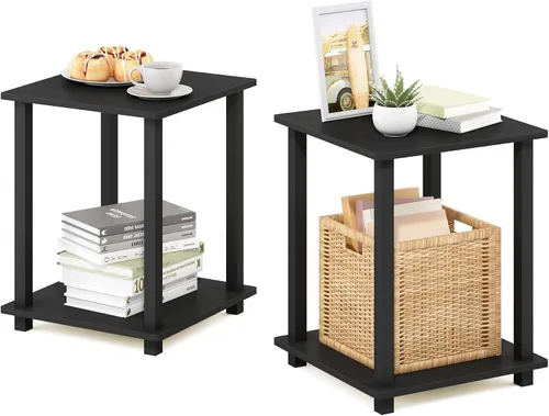 Vista 24 de Furinno Mesa auxiliar con marco de metal simplista, 1 paquete, pino ámbar