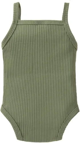 Vista 2 de Conjunto de 3 piezas de algodón de punto acanalado con volantes, camisola de verano con diadema, color liso